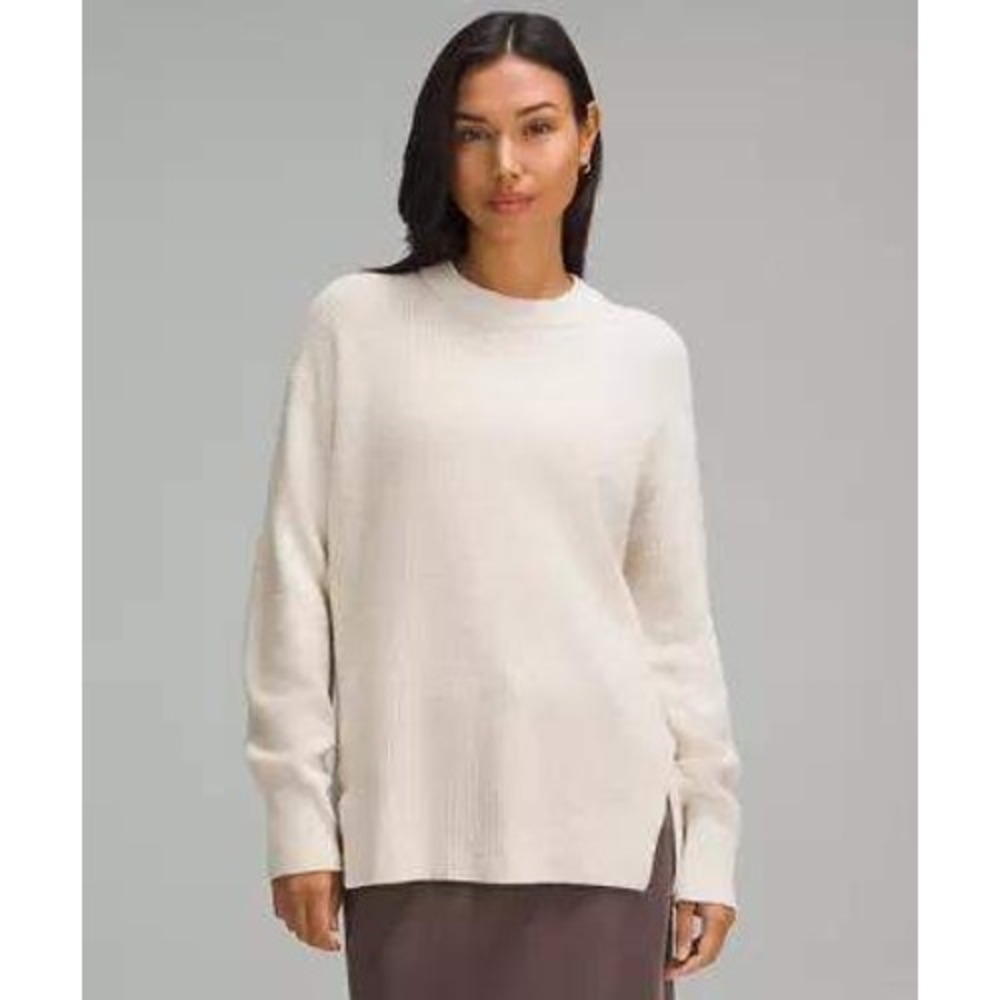 Lululemon Merino Wool Blend Ribbed Crewneck Sweater White Opal Size 4